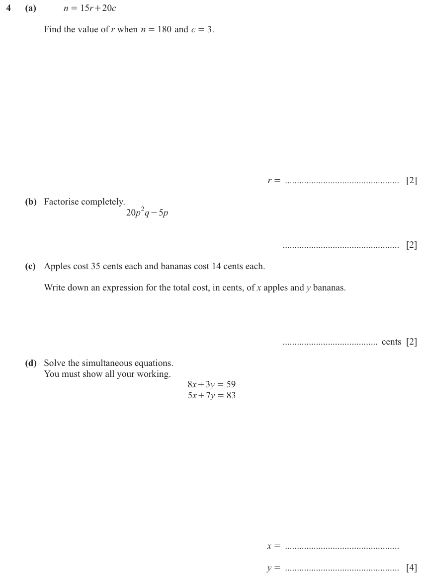 IGCSE Mathematics 0580 Oct/Nov 2024 Paper 33 Question 4 – Numbers, The four rules, 10 marks