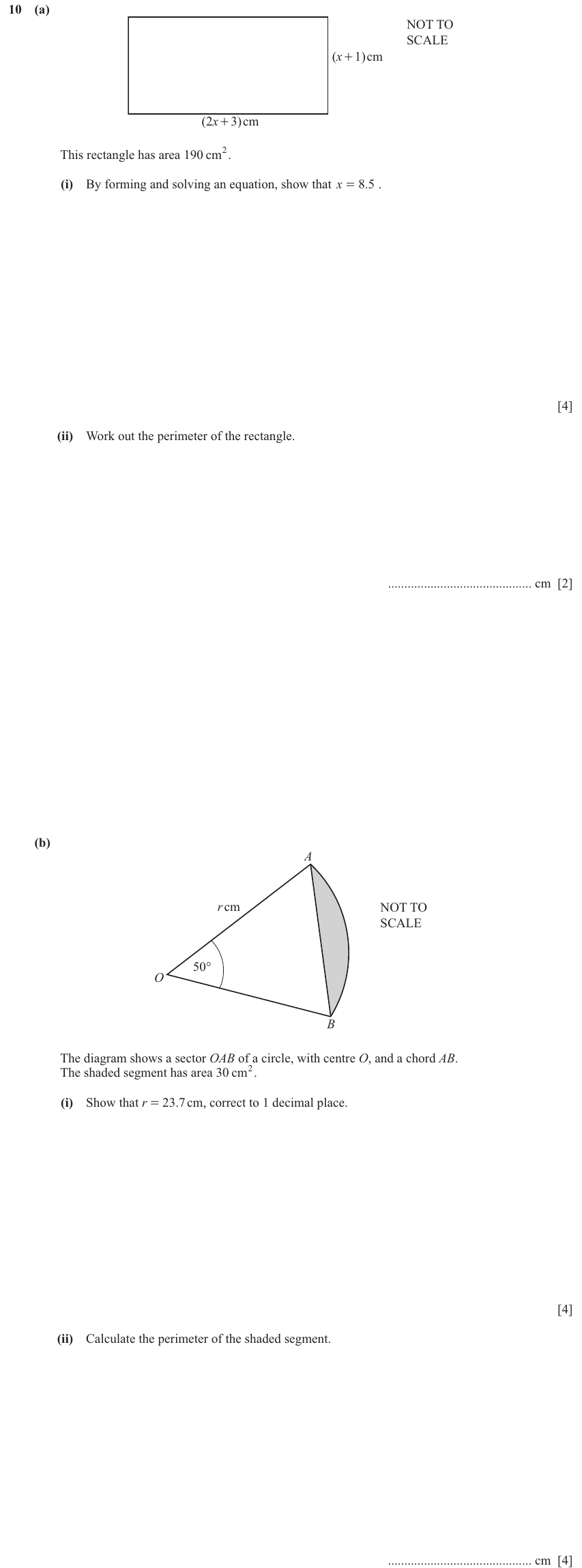 IGCSE Mathematics 0580 Oct/Nov 2024 Paper 41 Question 10 – Mensuration, Perimeter, Area and Volume, 14 marks