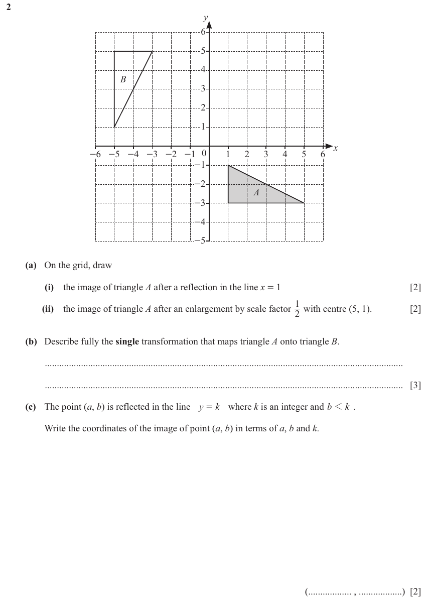 IGCSE 0580 Nov 2024 Paper 41 Question 2 — Transformations (Extended, 9 marks)