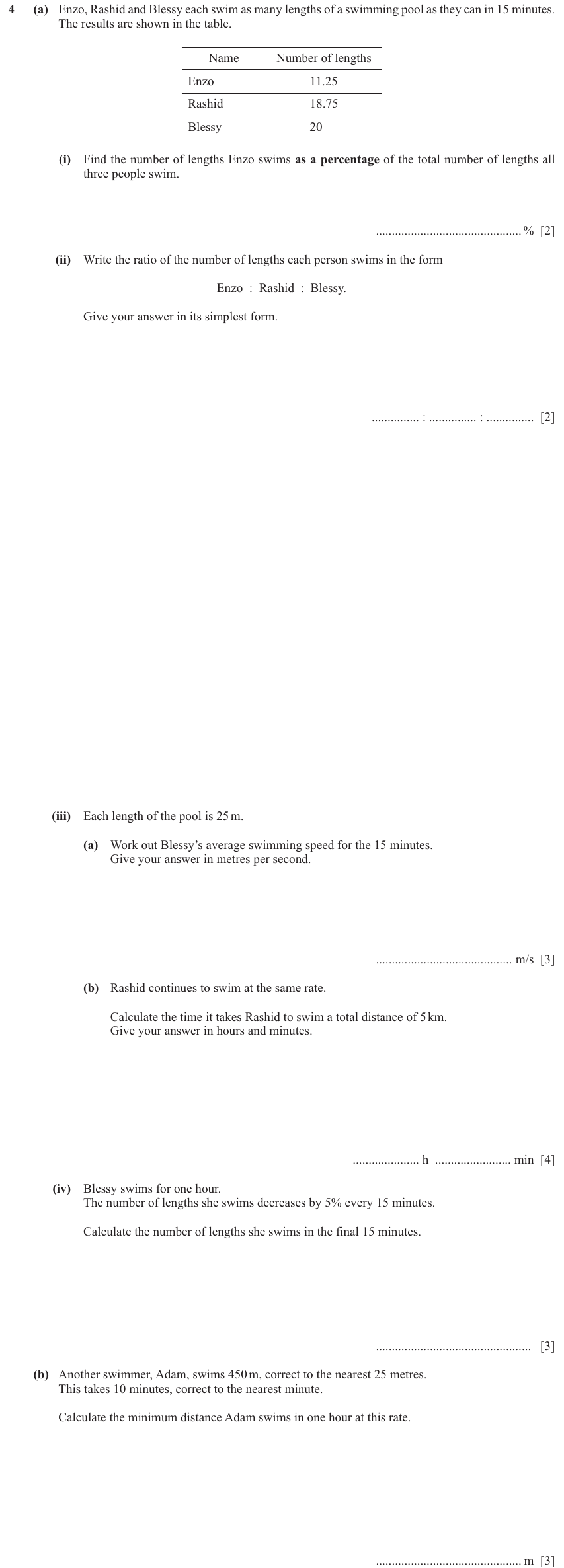 IGCSE 0580 Nov 2024 Paper 41 Question 4 — Speed, distance, time problems (Extended, 17 marks)