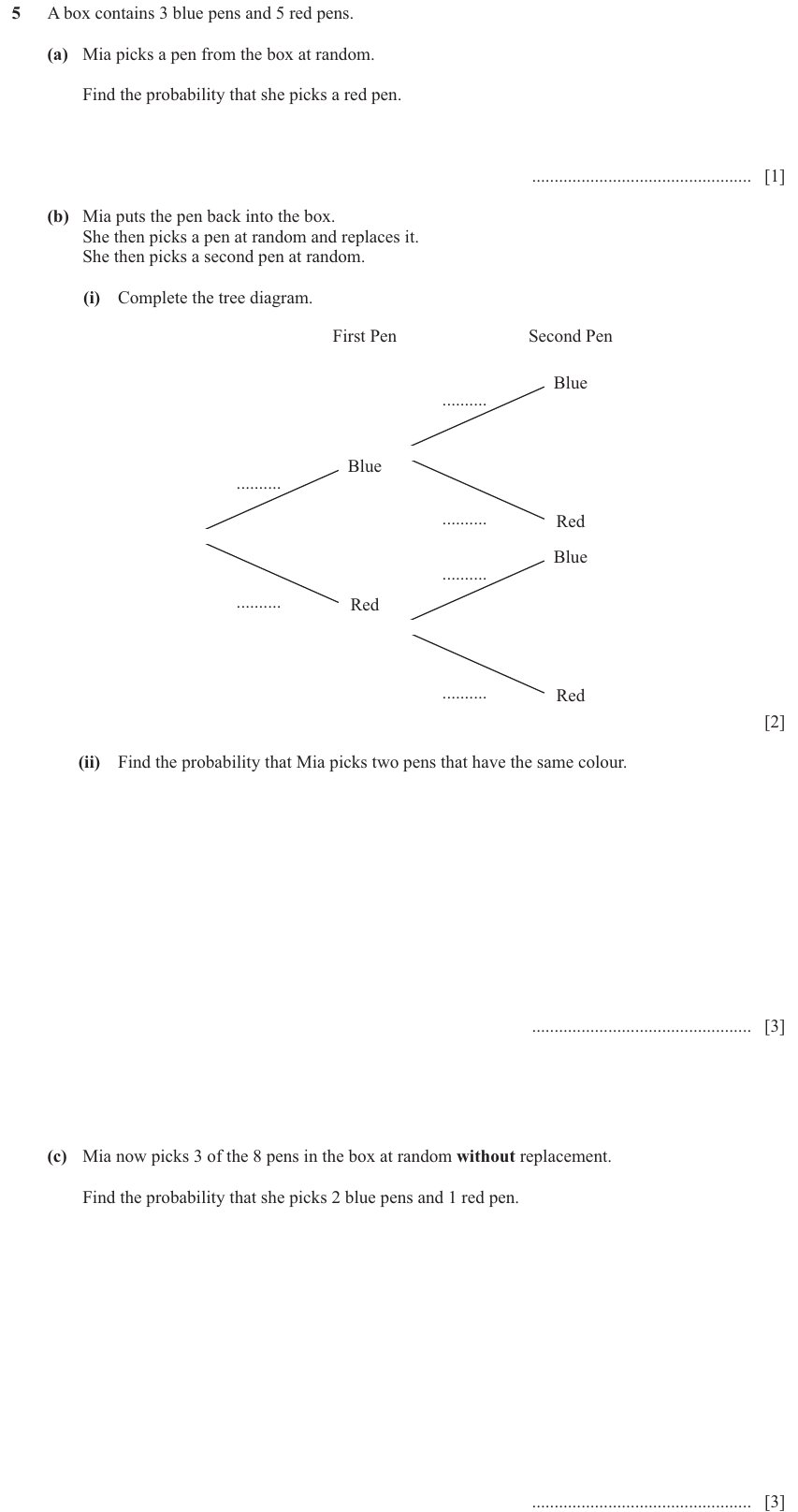 IGCSE Mathematics 0580 Oct/Nov 2024 Paper 41 Question 5 – Probability, General, 9 marks