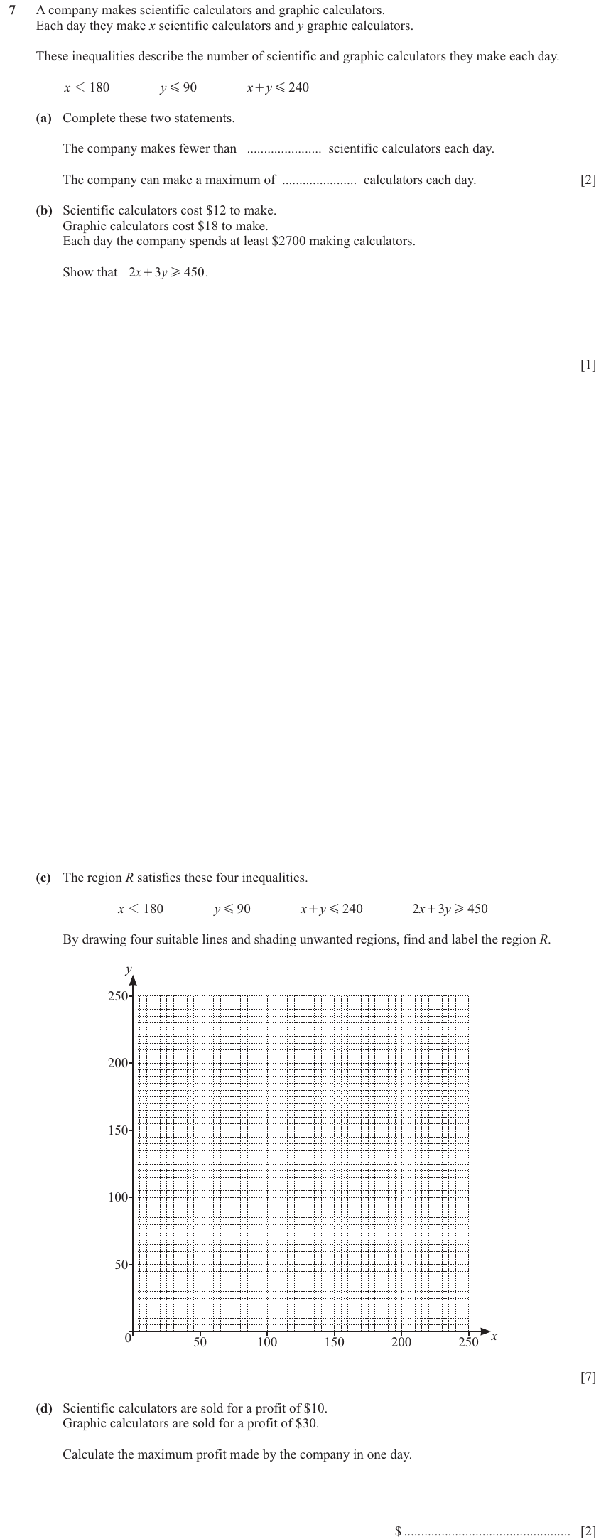 IGCSE Mathematics 0580 Oct/Nov 2024 Paper 41 Question 7 – Algebra, Inequalities, 12 marks