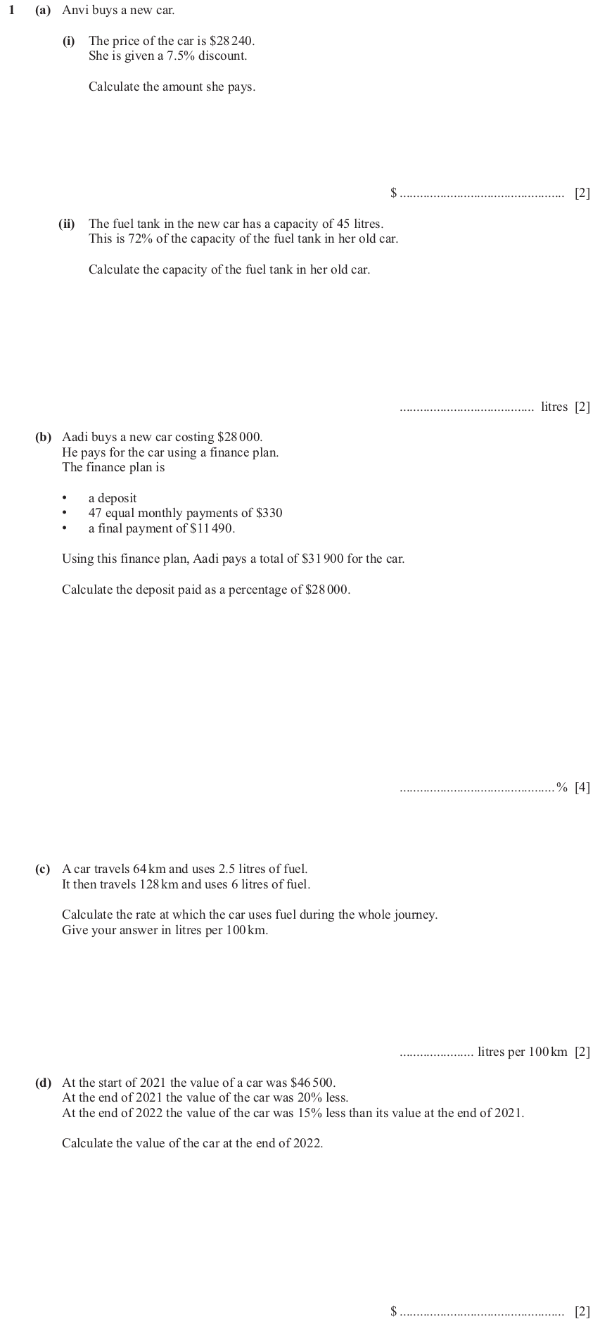 IGCSE Mathematics 0580 Oct/Nov 2024 Paper 42 Question 1 – Numbers, The four rules, 12 marks