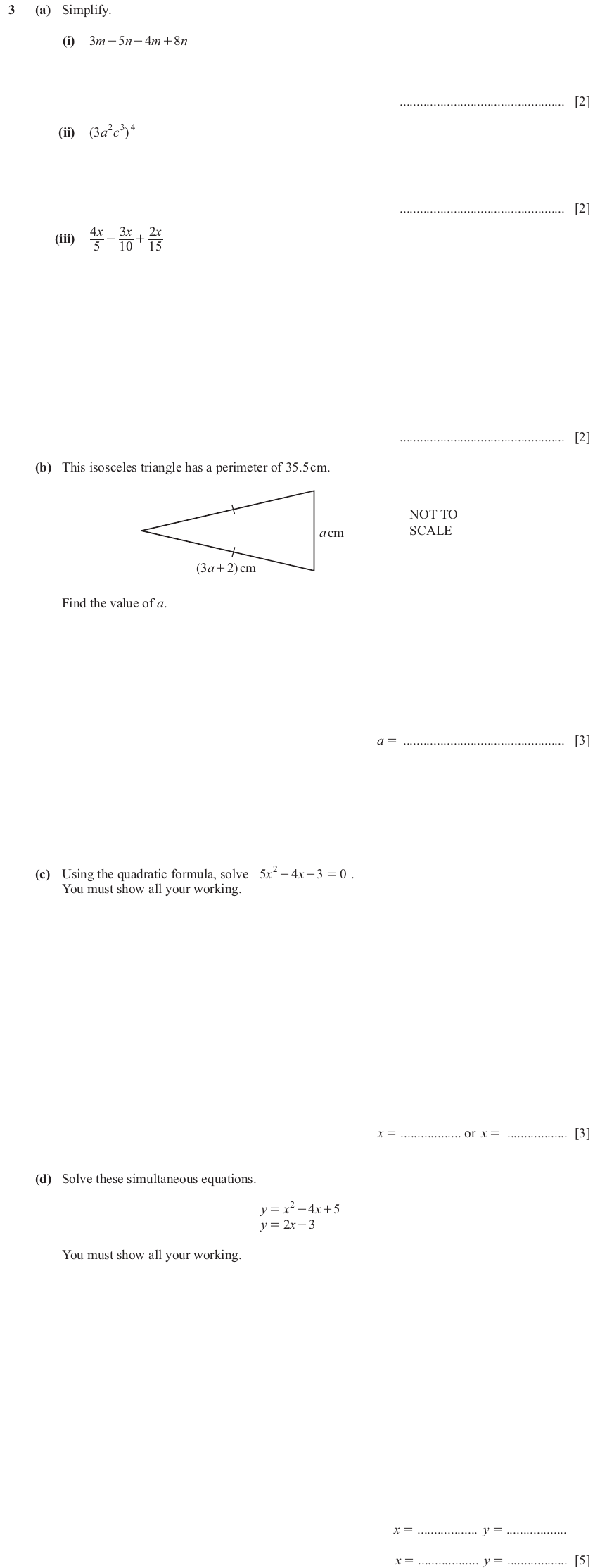 IGCSE Mathematics 0580 Oct/Nov 2024 Paper 42 Question 3 – Algebra, Basic algebra, 17 marks