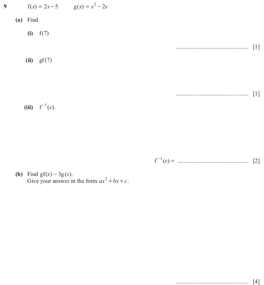 IGCSE Mathematics 0580 Oct/Nov 2024 Paper 42 Question 9 – Functions and Graphs, Graphs of functions, 8 marks