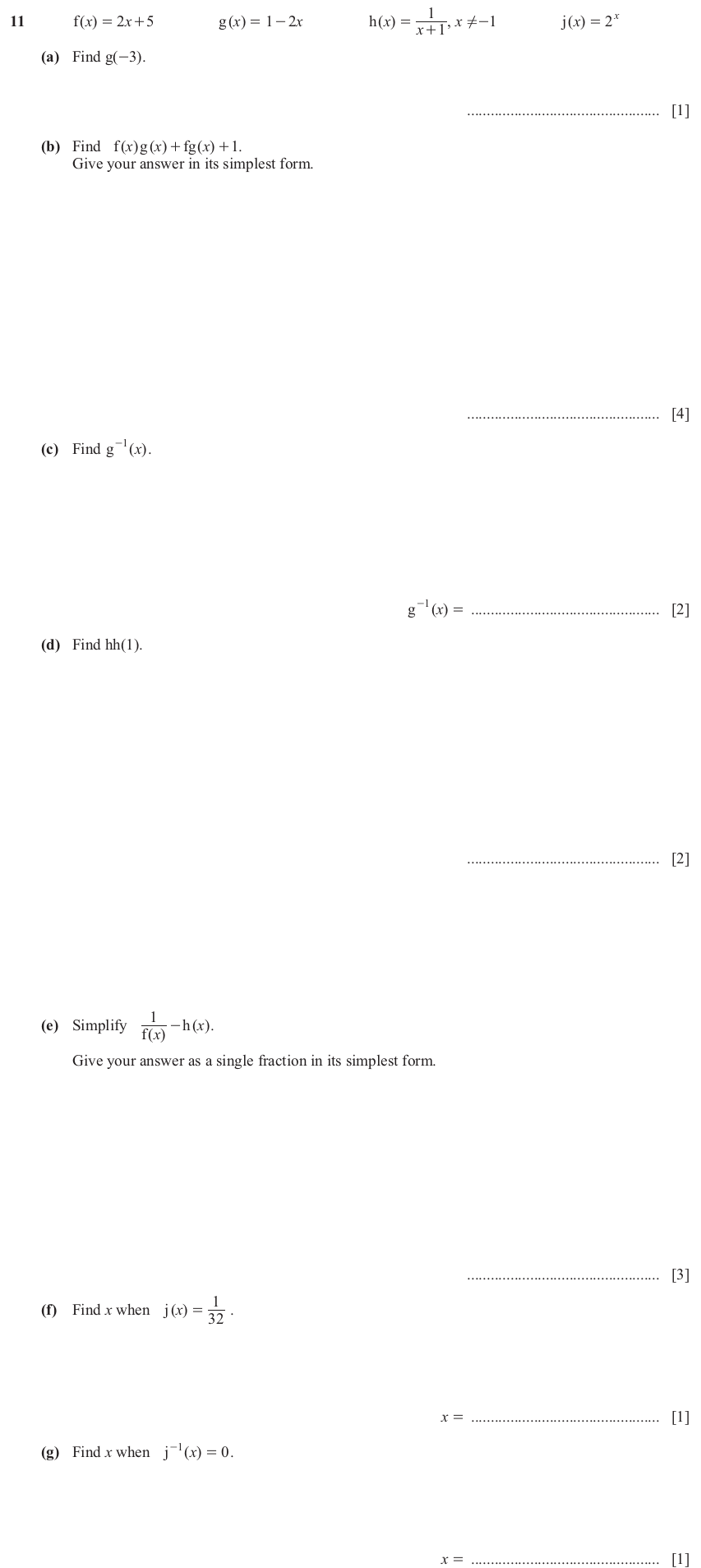 IGCSE Mathematics 0580 Oct/Nov 2024 Paper 43 Question 11 – Functions and Graphs, Graphs of functions, 14 marks