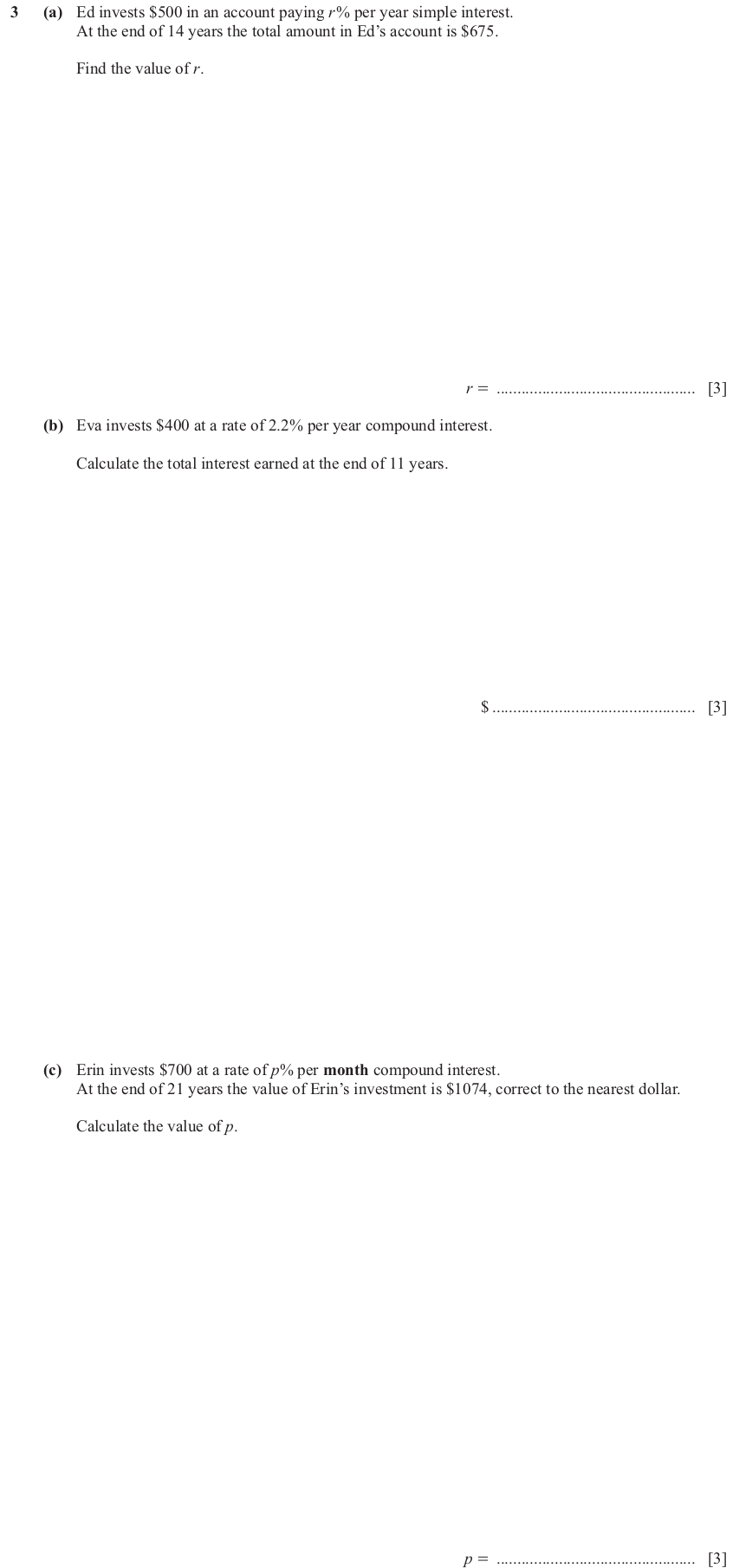 IGCSE Mathematics 0580 Oct/Nov 2024 Paper 43 Question 3 – Numbers, Simple and compound interest, 9 marks