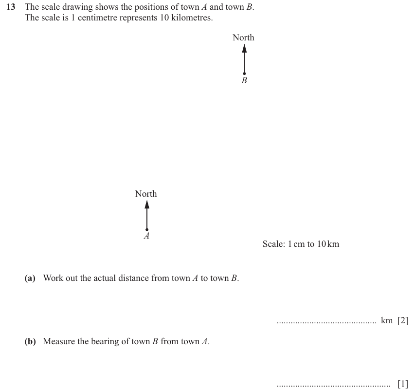 IGCSE 0580 Nov 2025 Paper 11 Question 13 — Scale drawings (Core, 5 marks)
