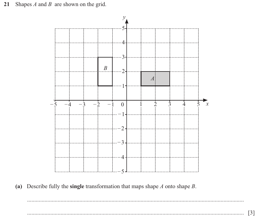 IGCSE 0580 Nov 2025 Paper 11 Question 21 — Transformations (Core, 5 marks)