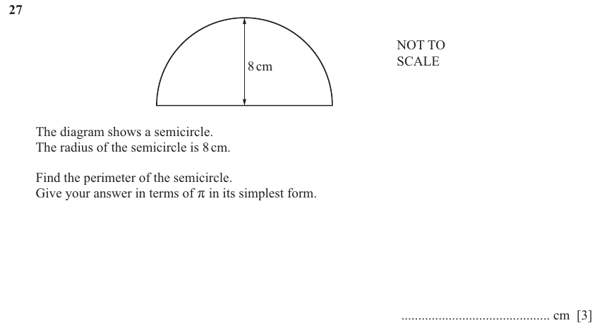 IGCSE Mathematics 0580 Oct/Nov 2025 Paper 11 Question 27 – Mensuration, Perimeter, Area and Volume, 3 marks