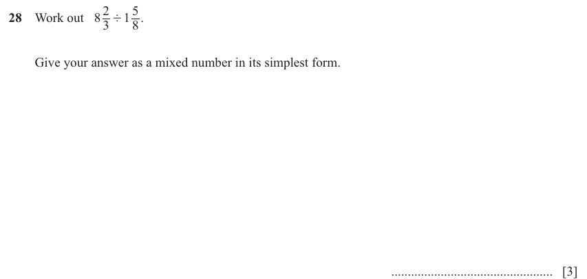 IGCSE 0580 Nov 2025 Paper 11 Question 28 — Operations with fractions (non calculator) (Core, 3 marks)
