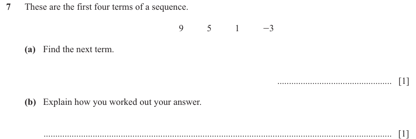 IGCSE Mathematics 0580 Oct/Nov 2025 Paper 11 Question 7 – Algebra, Sequences, 2 marks