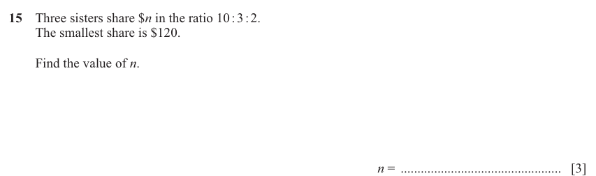 IGCSE 0580 Nov 2025 Paper 12 Question 15 — Ratio and proportion (Core, 3 marks)