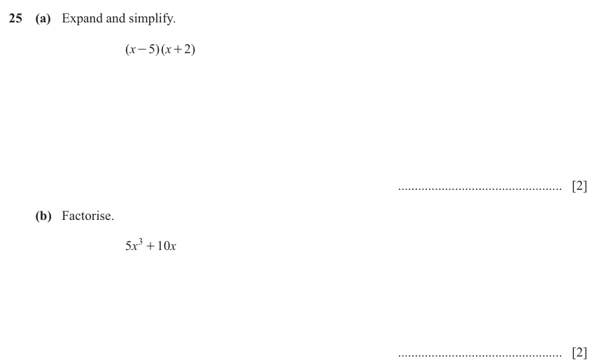 IGCSE 0580 Nov 2025 Paper 12 Question 25 — Basic algebra (Core, 4 marks)