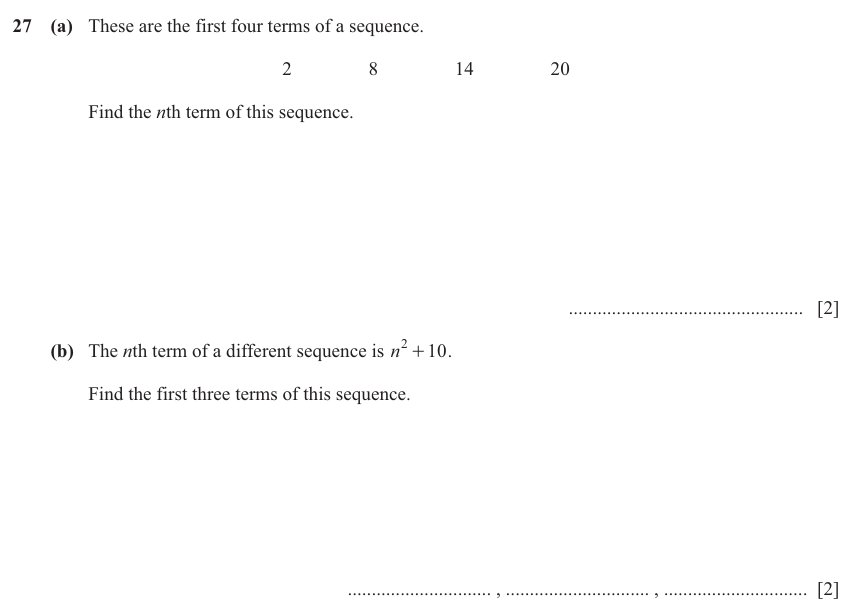 IGCSE 0580 Nov 2025 Paper 12 Question 27 — Sequences (Core, 4 marks)