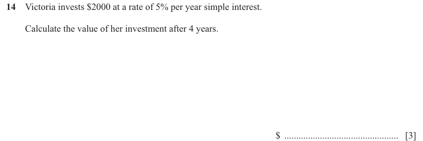 IGCSE 0580 Nov 2025 Paper 13 Question 14 — Simple and compound interest (Core, 3 marks)
