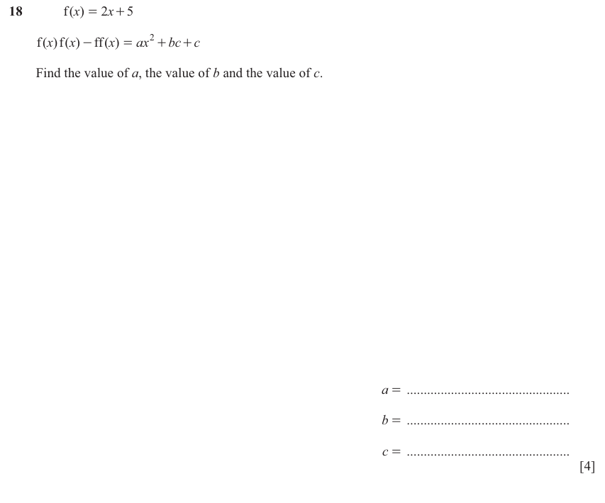 IGCSE Mathematics 0580 Oct/Nov 2025 Paper 21 Question 18 – Functions and Graphs, Graphs of functions, 4 marks
