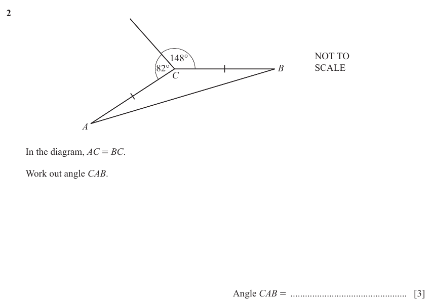 IGCSE Mathematics 0580 Oct/Nov 2025 Paper 21 Question 2 – Geometry, Angles using geometrical properties, 3 marks