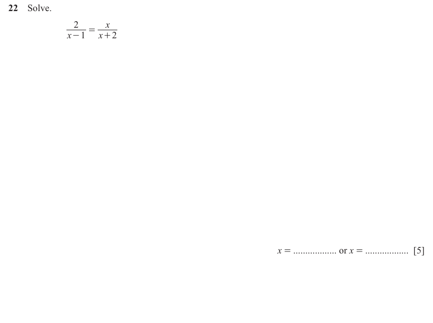 IGCSE 0580 Nov 2025 Paper 21 Question 22 — Quadratic equations (Extended, 0 marks)