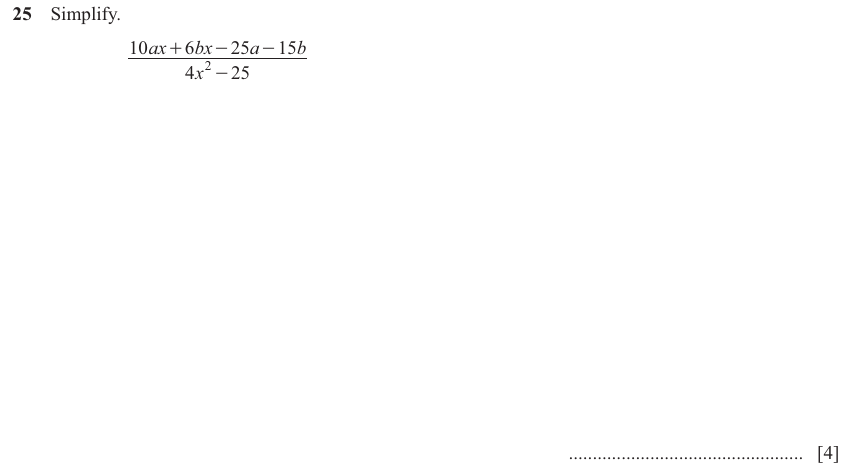 IGCSE Mathematics 0580 Oct/Nov 2025 Paper 21 Question 25 – Algebra, Basic algebra, 4 marks