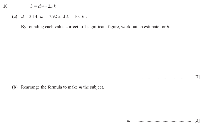 IGCSE 0580 Nov 2025 Paper 22 Question 10 — Estimation (Extended, 5 marks)