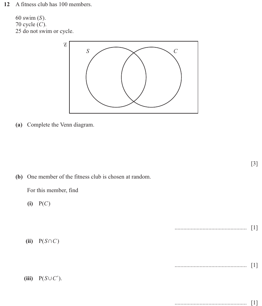 IGCSE 0580 Nov 2025 Paper 22 Question 12 — Sets and Venn Diagram (non calculator) (Extended, 6 marks)