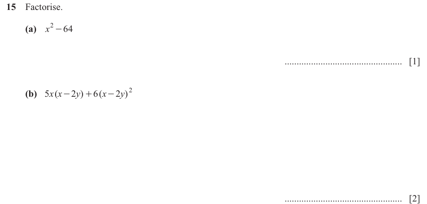 IGCSE 0580 Nov 2025 Paper 22 Question 15 — Factorization (Extended, 3 marks)