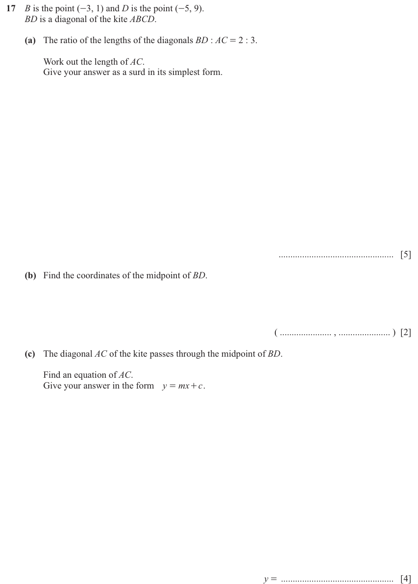 IGCSE 0580 Nov 2025 Paper 22 Question 17 — Cartesian coordinates (2D) (Extended, 11 marks)