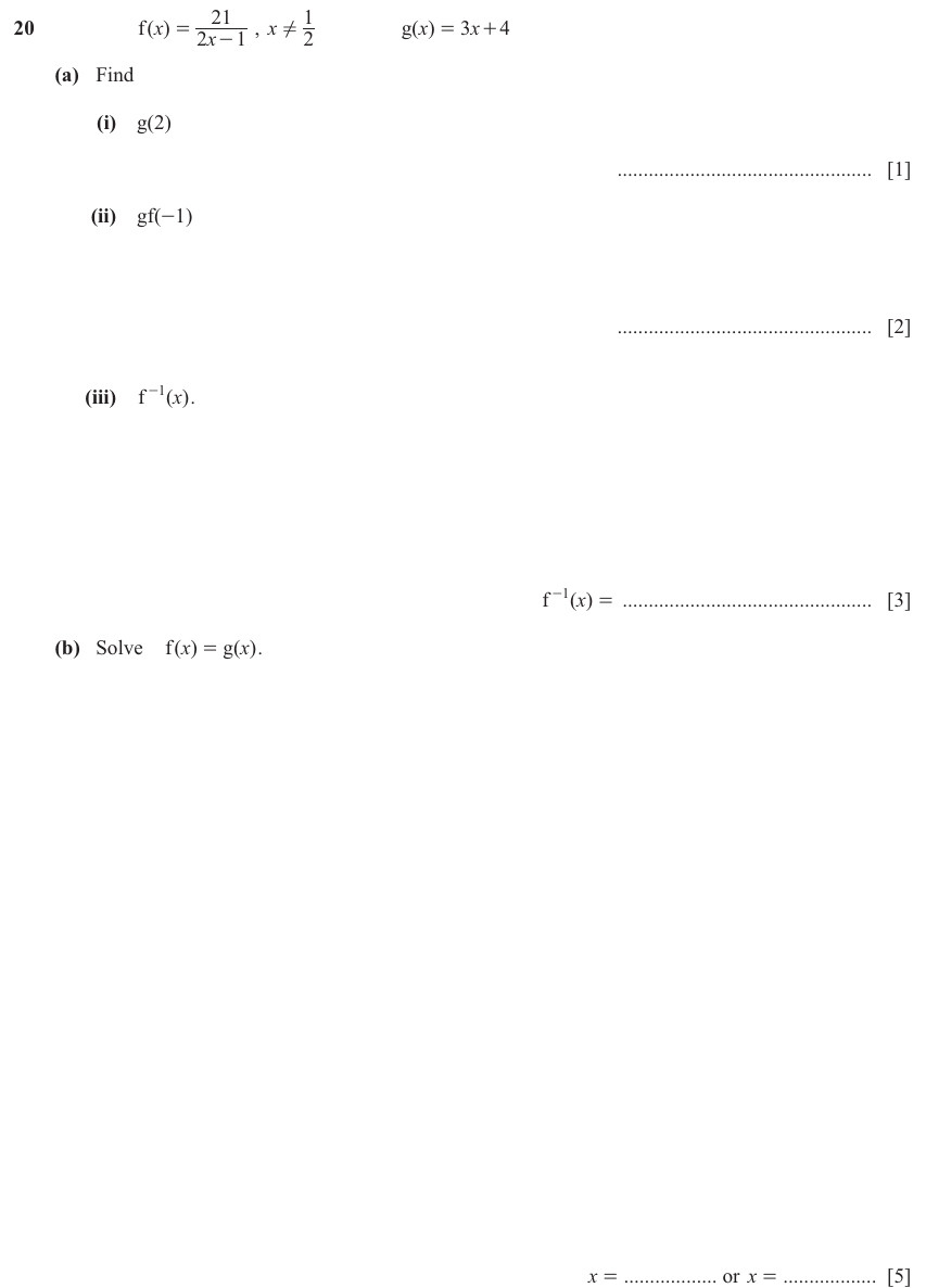 IGCSE 0580 Nov 2025 Paper 22 Question 20 — Graphs of functions (Extended, 11 marks)