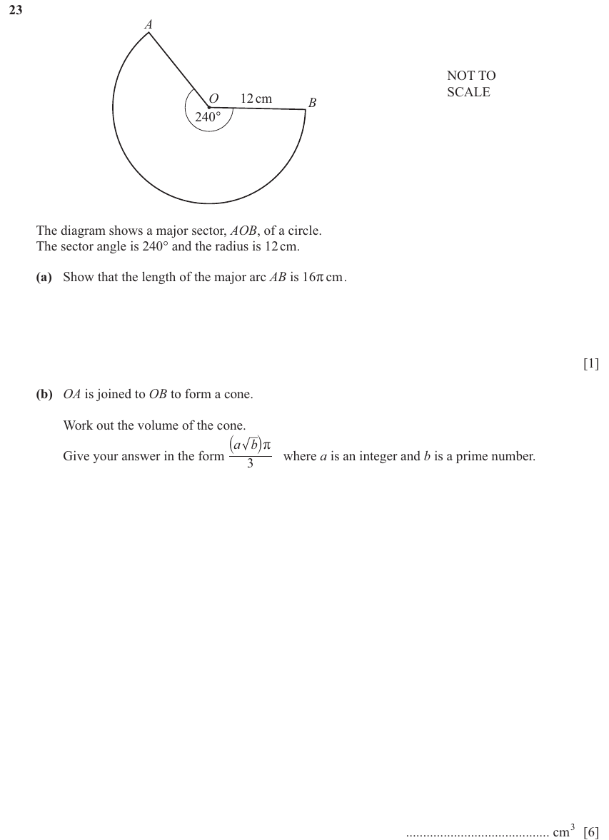 IGCSE 0580 Nov 2025 Paper 22 Question 23 — Perimeter, Area and Volume (Extended, 7 marks)