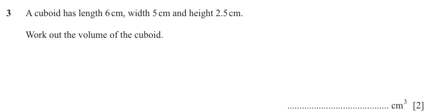IGCSE Mathematics 0580 Oct/Nov 2025 Paper 22 Question 3 – Mensuration, Perimeter, Area and Volume, 2 marks