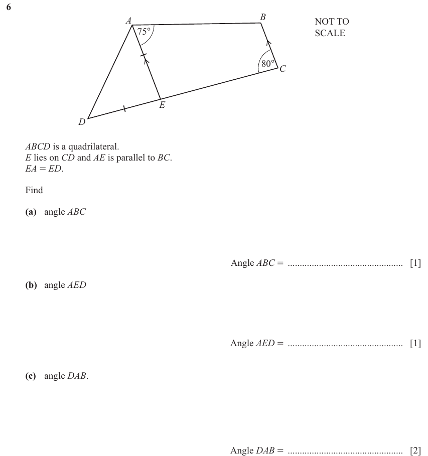 IGCSE 0580 Nov 2025 Paper 22 Question 6 — Angles using geometrical properties (Extended, 4 marks)
