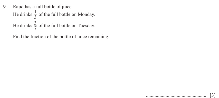 IGCSE 0580 Nov 2025 Paper 22 Question 9 — Fractions, decimals and percentages (Extended, 3 marks)