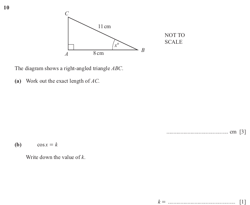 IGCSE 0580 Nov 2025 Paper 23 Question 10 — Right angled triangles (Extended, 4 marks)