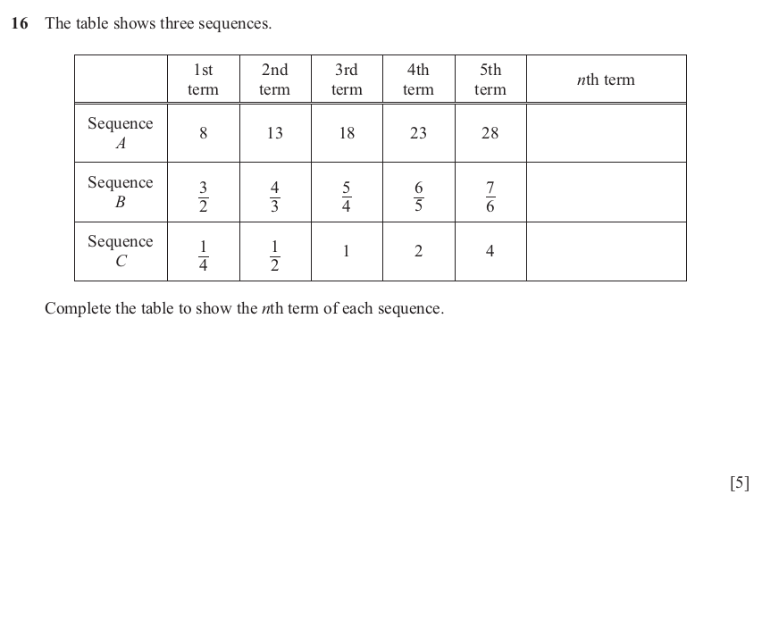 IGCSE 0580 Nov 2025 Paper 23 Question 16 — Sequences (Extended, 5 marks)