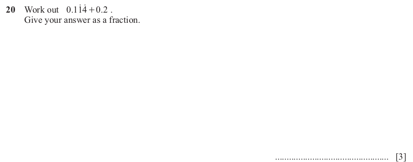 IGCSE 0580 Nov 2025 Paper 23 Question 20 — Operations with fractions (non calculator) (Extended, 3 marks)