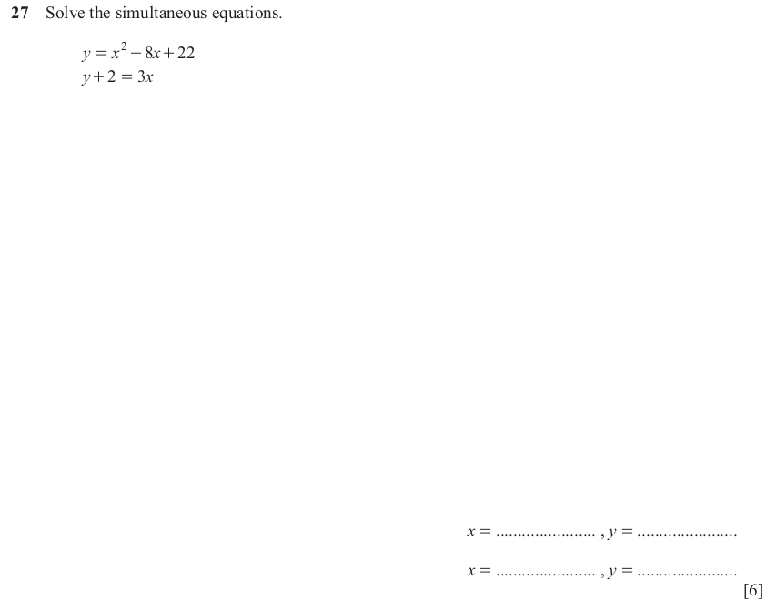 IGCSE 0580 Nov 2025 Paper 23 Question 27 — Simultaneous equations (Extended, 6 marks)