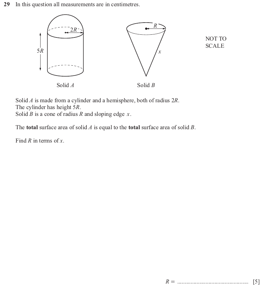 IGCSE 0580 Nov 2025 Paper 23 Question 29 — Perimeter, Area and Volume (Extended, 5 marks)