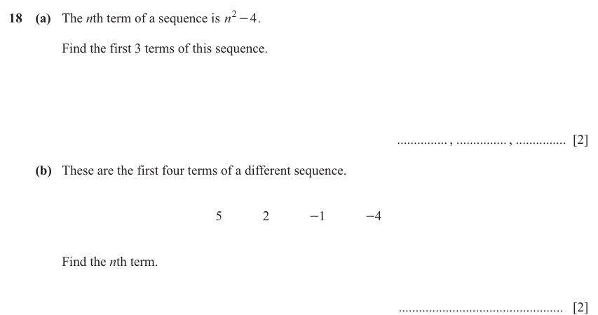 IGCSE 0580 Nov 2025 Paper 31 Question 18 — Sequences (Core, 4 marks)