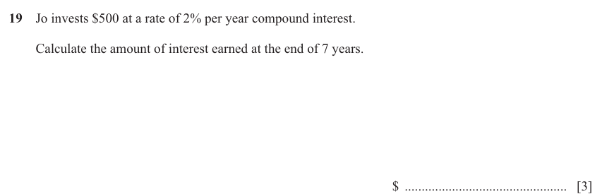 IGCSE 0580 Nov 2025 Paper 31 Question 19 — Simple and compound interest (Core, 3 marks)