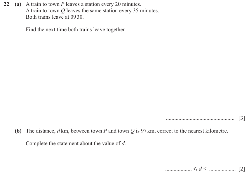 IGCSE Mathematics 0580 Oct/Nov 2025 Paper 31 Question 22 – Numbers, The four rules, 5 marks