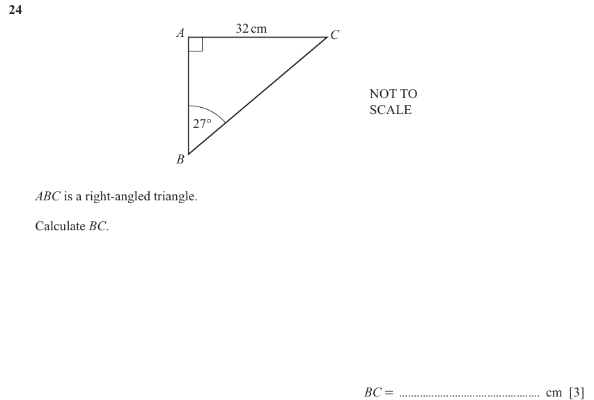 IGCSE 0580 Nov 2025 Paper 31 Question 24 — Right angled triangles (Core, 3 marks)