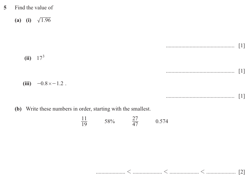 IGCSE Mathematics 0580 Oct/Nov 2025 Paper 31 Question 5 – Numbers, The four rules, 5 marks