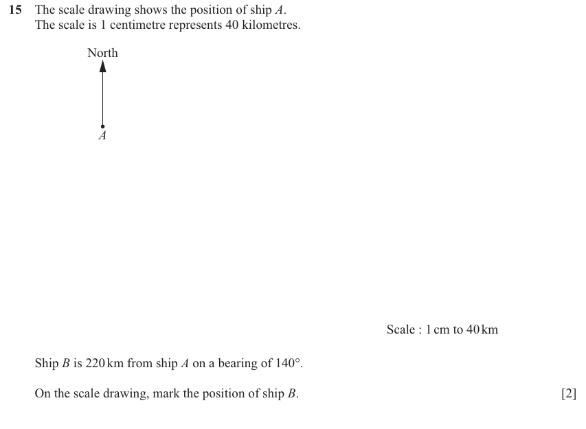 IGCSE 0580 Nov 2025 Paper 32 Question 15 — Three-figure bearings (Core, 2 marks)