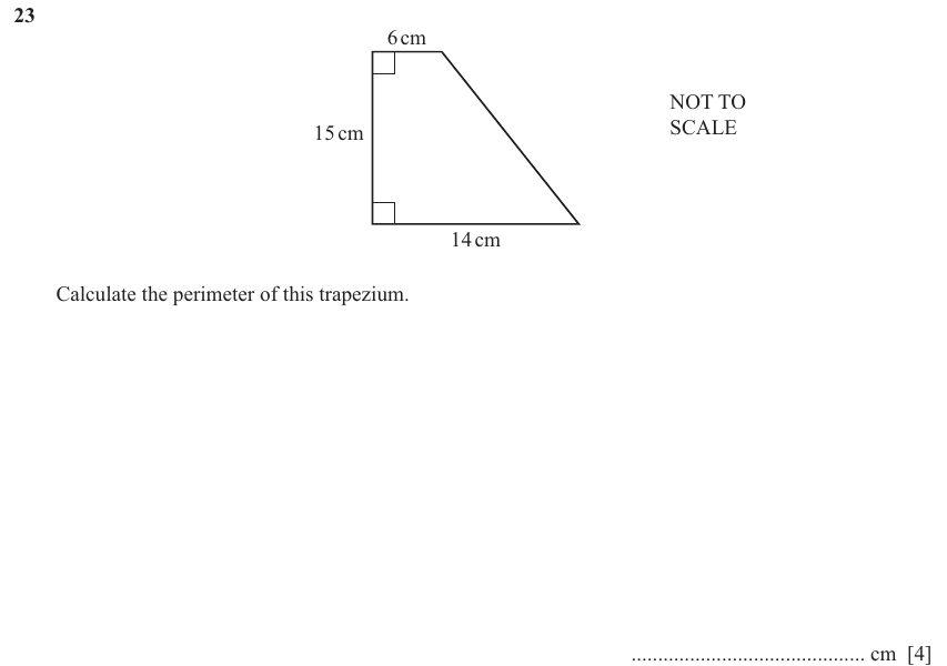 IGCSE 0580 Nov 2025 Paper 32 Question 23 — Perimeter, Area and Volume (Core, 4 marks)