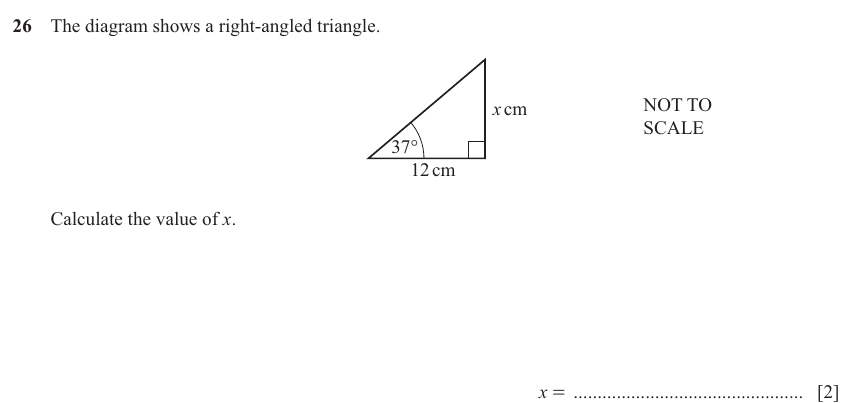 IGCSE 0580 Nov 2025 Paper 32 Question 26 — Right angled triangles (Core, 2 marks)