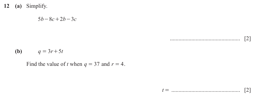 IGCSE 0580 Nov 2025 Paper 33 Question 12 — Basic algebra (Core, 4 marks)