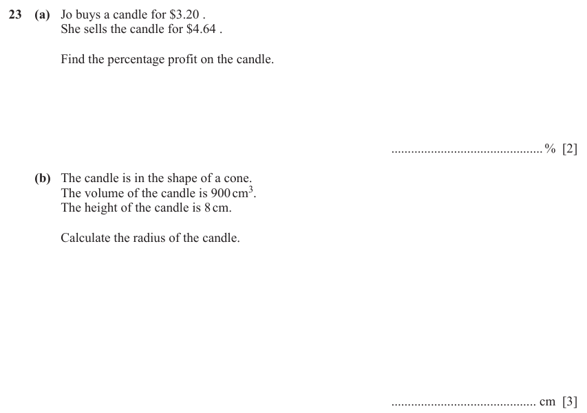 IGCSE 0580 Nov 2025 Paper 33 Question 23 — Fractions, decimals and percentages (Core, 5 marks)