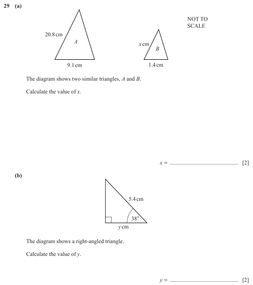 IGCSE 0580 Nov 2025 Paper 33 Question 29 — Similar figures (Core, 4 marks)