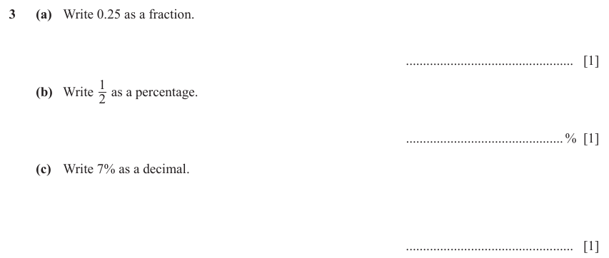 IGCSE 0580 Nov 2025 Paper 33 Question 3 — Fractions, decimals and percentages (Core, 3 marks)